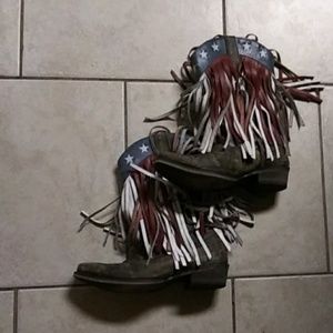 Roper red, white and blue fringe boots